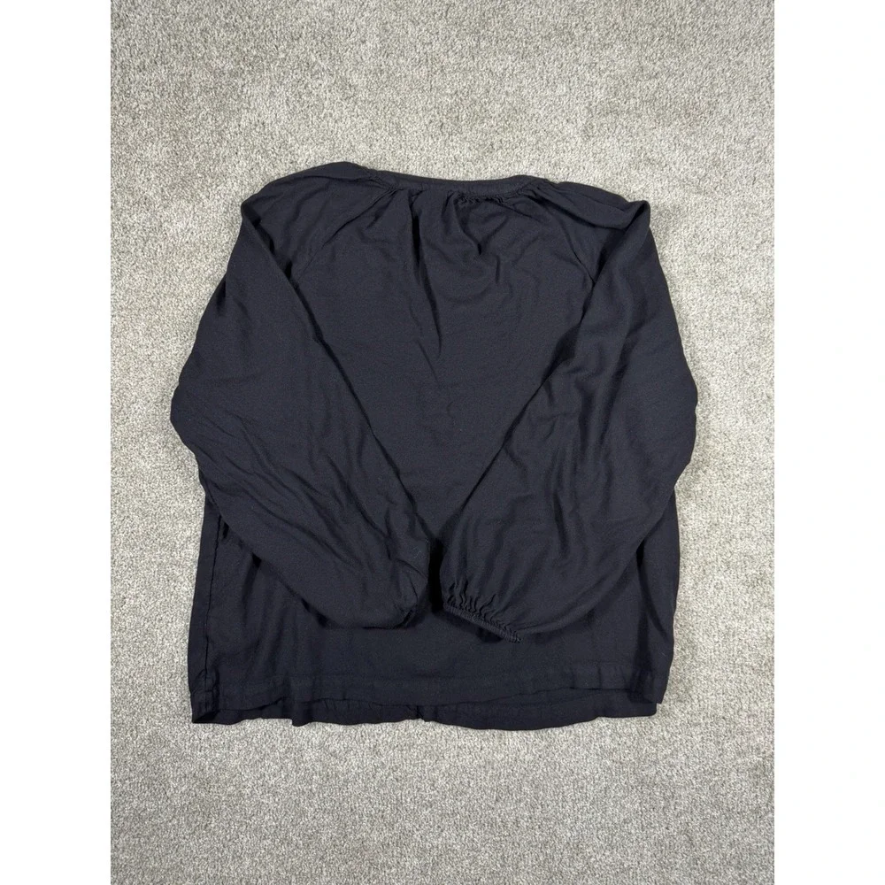 Old Navy Black Split V-Neck Blouse Top Womens Sz S Long Balloon Sleeve Rayon